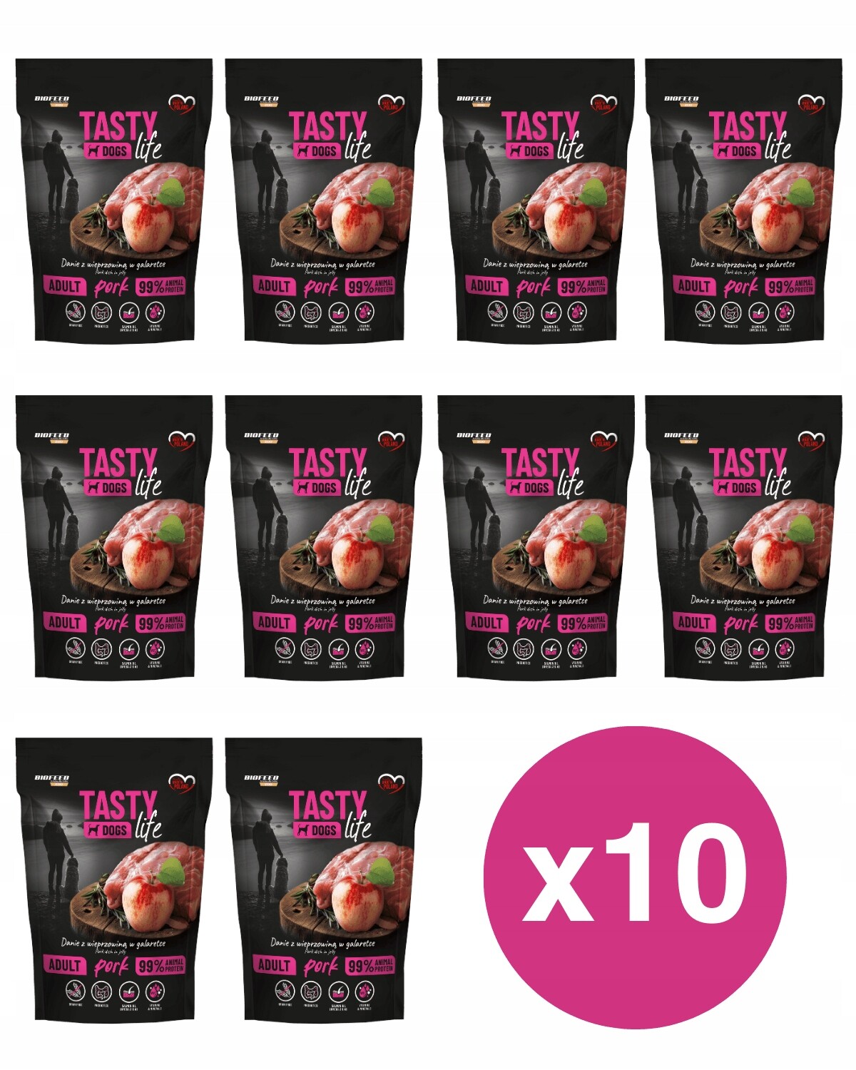 Set Vlhké krmivo Tasty Dogs Life Vepřové 90% sáček 10x 500 g