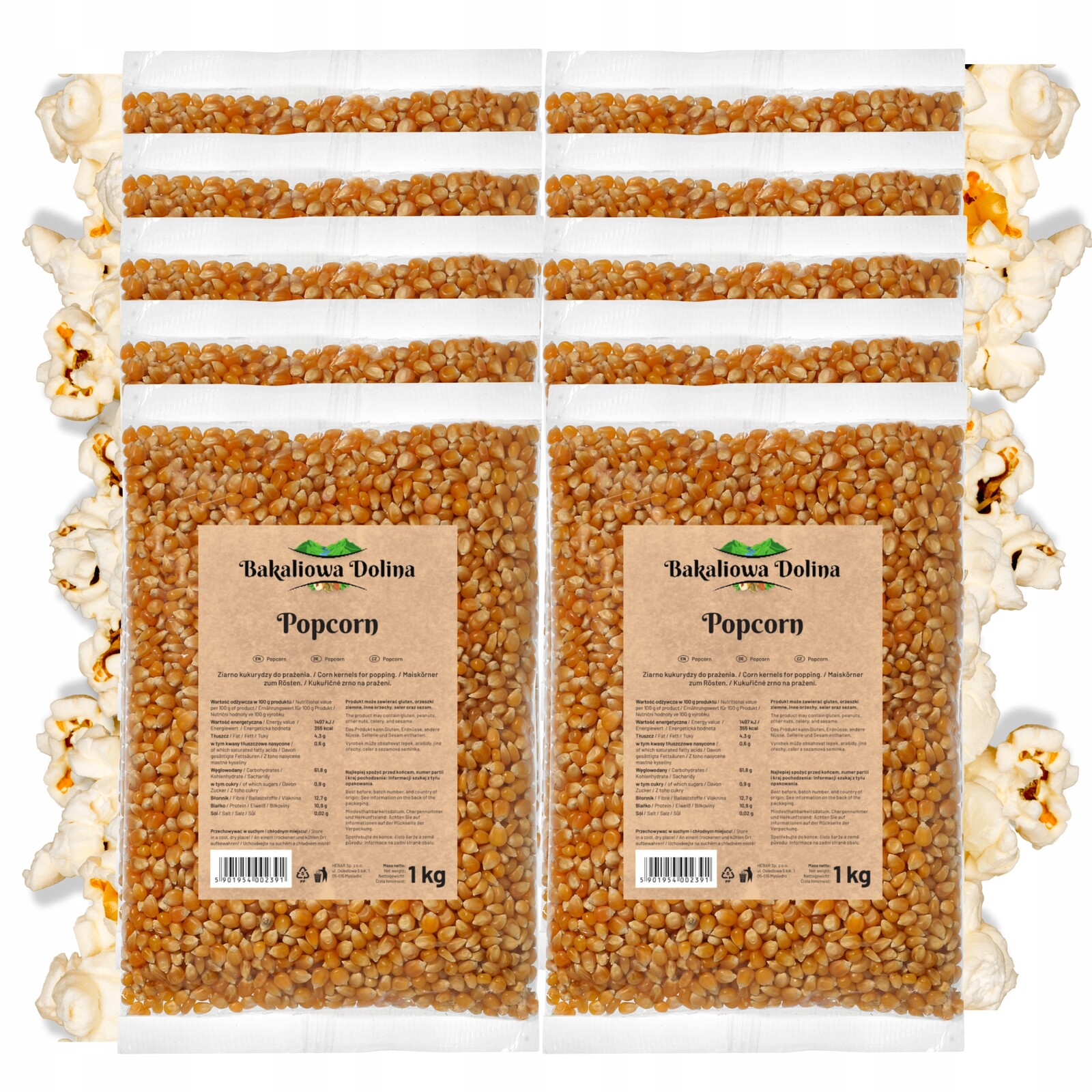 Popcorn 1 Kg x 10 Kusů Sada 10 Kg Zrno Na Pražení Popcornu Kukuřice