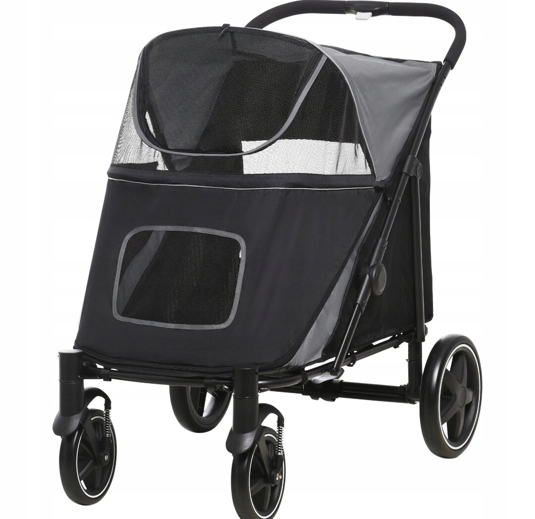 Skládací kočárek pro psa a kočku, 1 košík na příslušenství, 112 x 65 x 100 cm, šedý