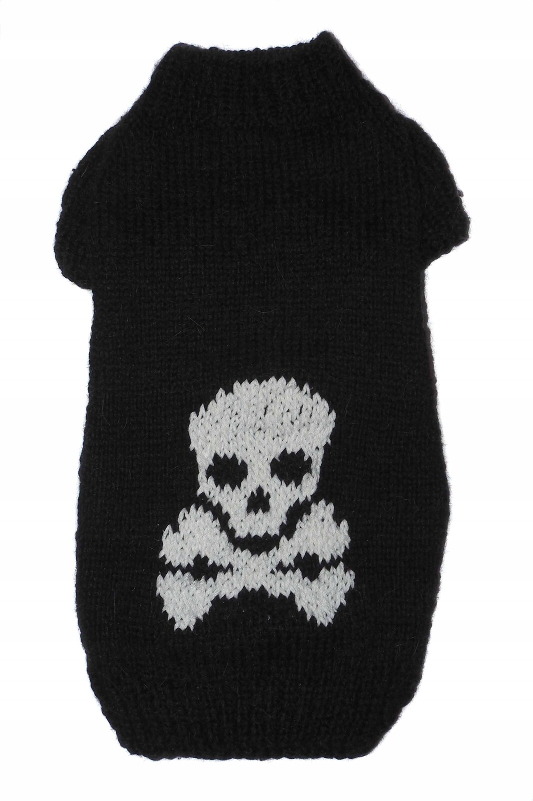 Ručně vyráběný černý svetr pro psa s bílou lebkou, velikost L
