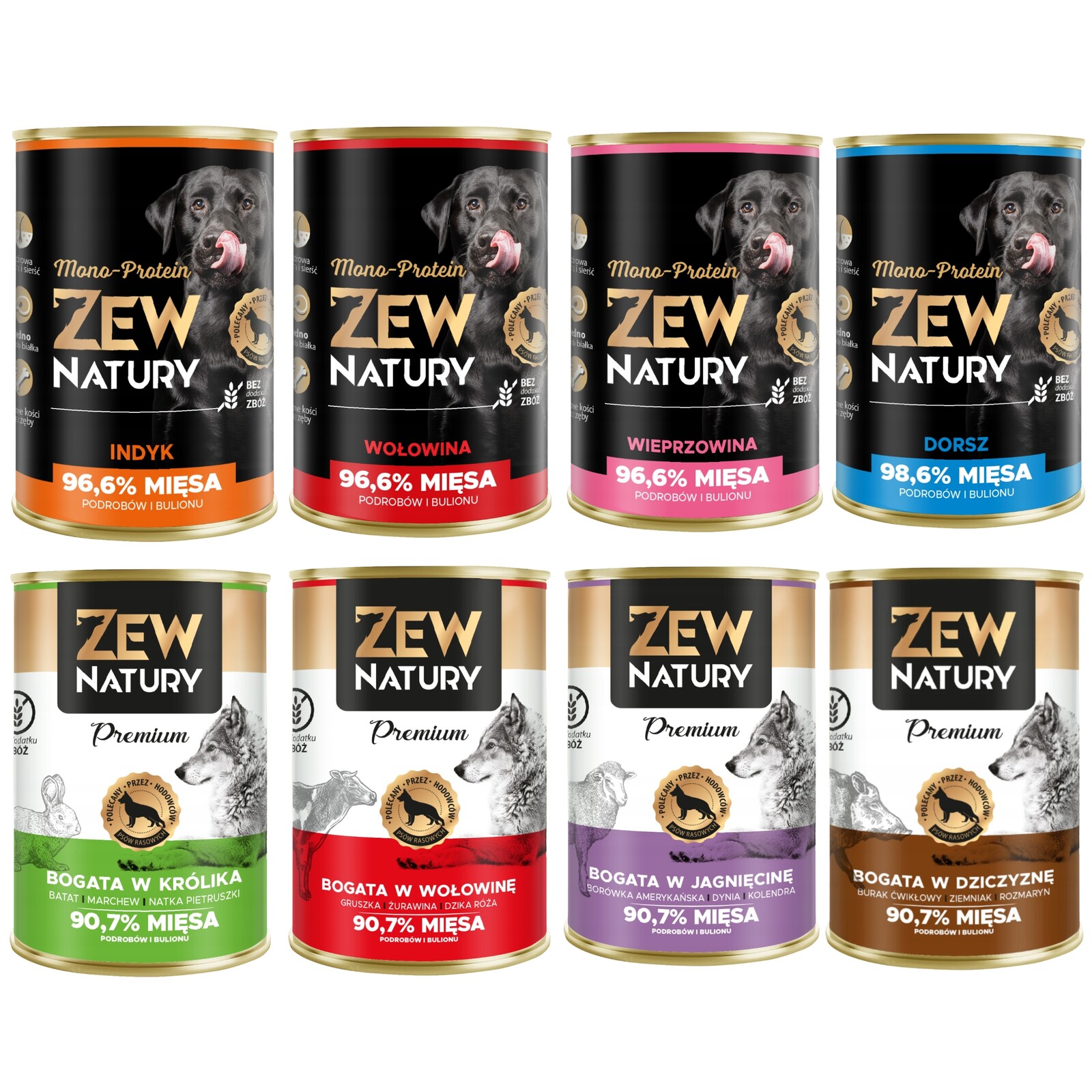 Mokré Vlhké Krmivo Zew Natury Bez Kuřecího Masa Mono+Premium Mix Chutí 10x400