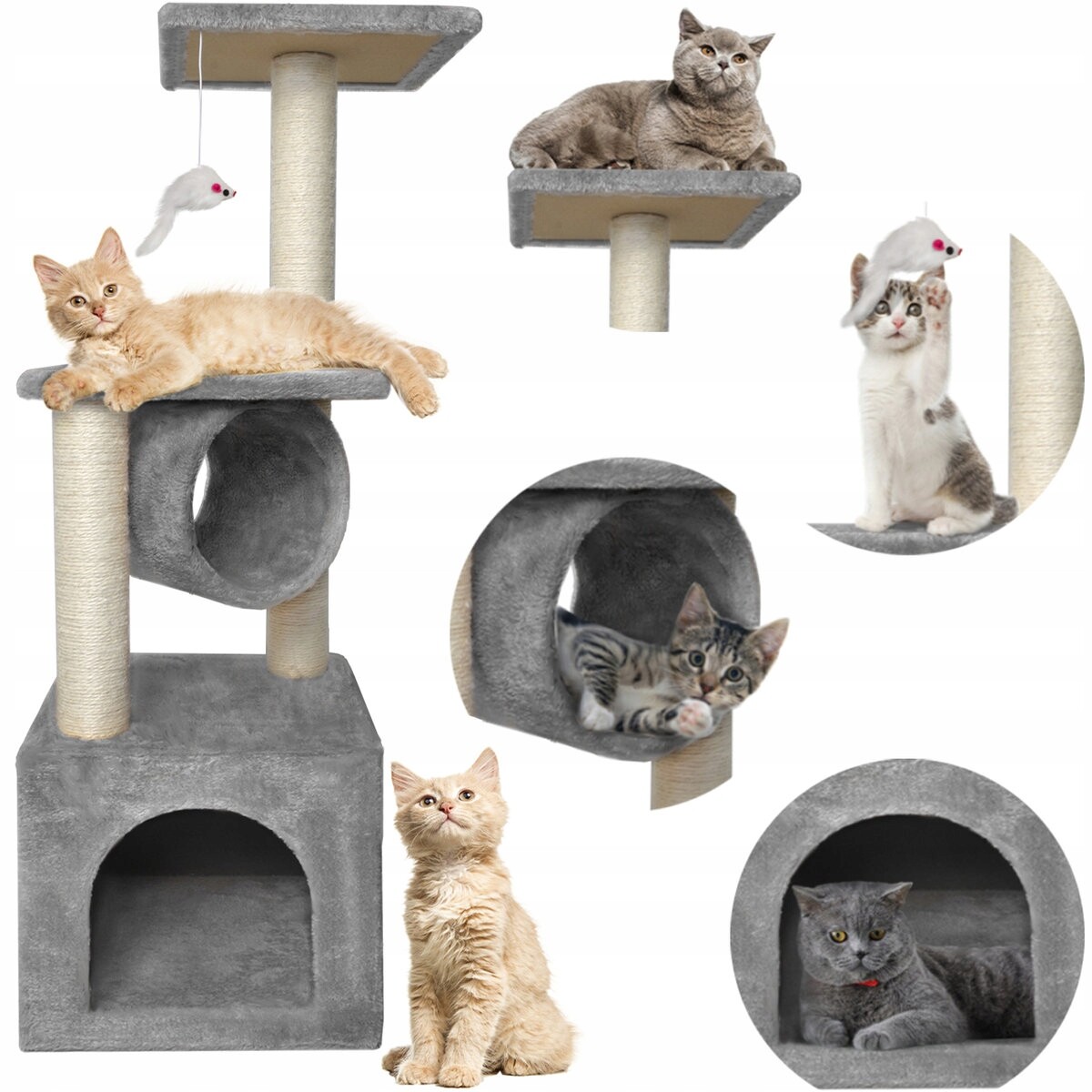 Drapak Pro Kočky Pelíšek Domeček Sloupek Stromek Škrabadlo 5 Úrovní 93X31X31CM