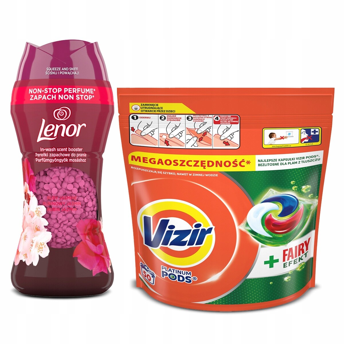 Sada Vizir Fairy Effect Pods 50 praní Perličky Lenor Ruby Jasmine 195 g