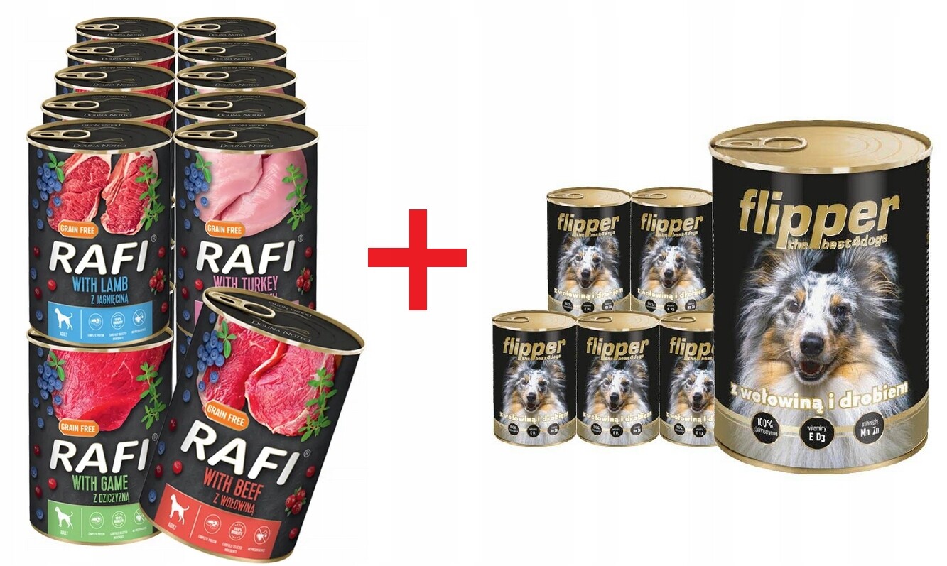Mokré Krmivo pro psy Set Rafi Flipper mix chutí 48x400g