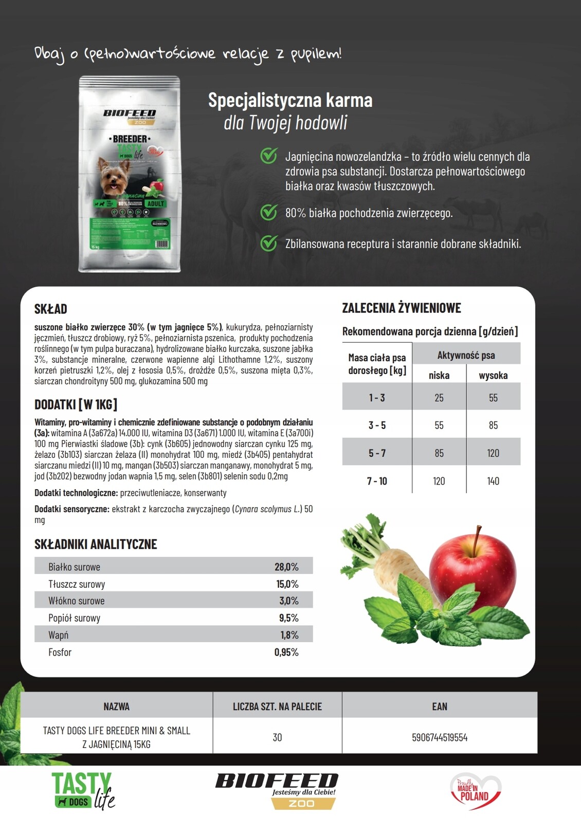 Tasty Dogs Life Breeder Adult Mini & Small s jehněčím masem 15 kg