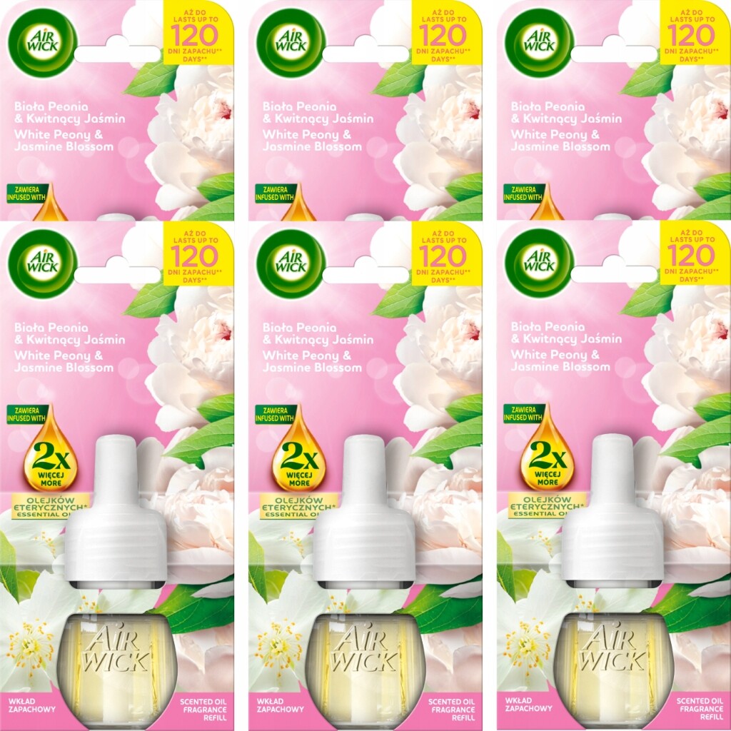 Air Wick Náhradní náplň do osvěžovače Bílá pivoňka Kvetoucí jasmín 19 ml 6 Ks