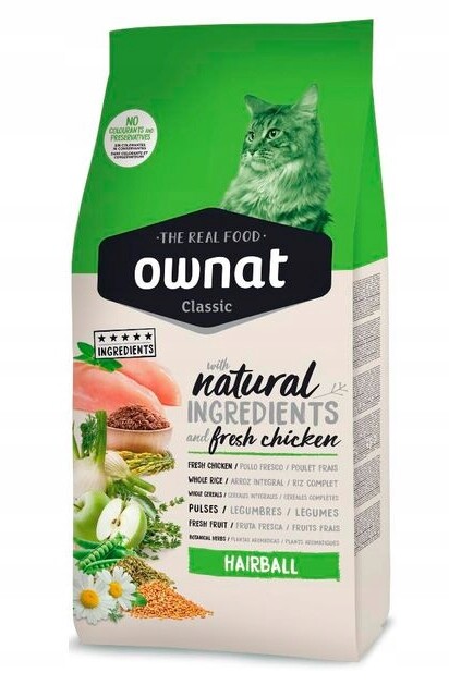 Ownat Cat Hairball 4kg suché Krmivo pro Pro Kočky proti trichobezoárům
