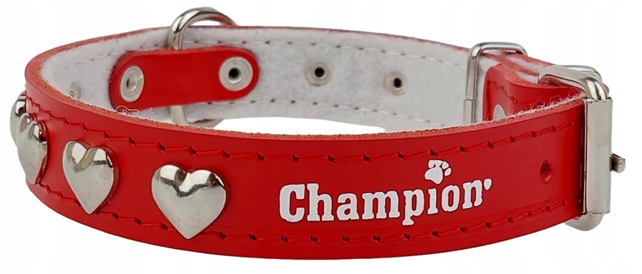 Obojek pro psa Lícová kůže Polský výrobek Champion 45 cm/2,5 cm Červené srdce