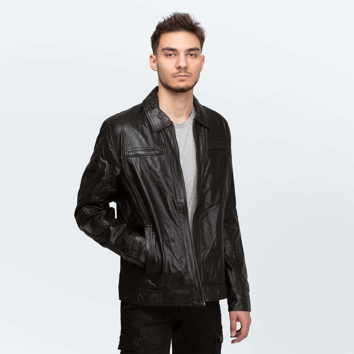 Cameleon Men's Leather Jacket Richard Black Černá
