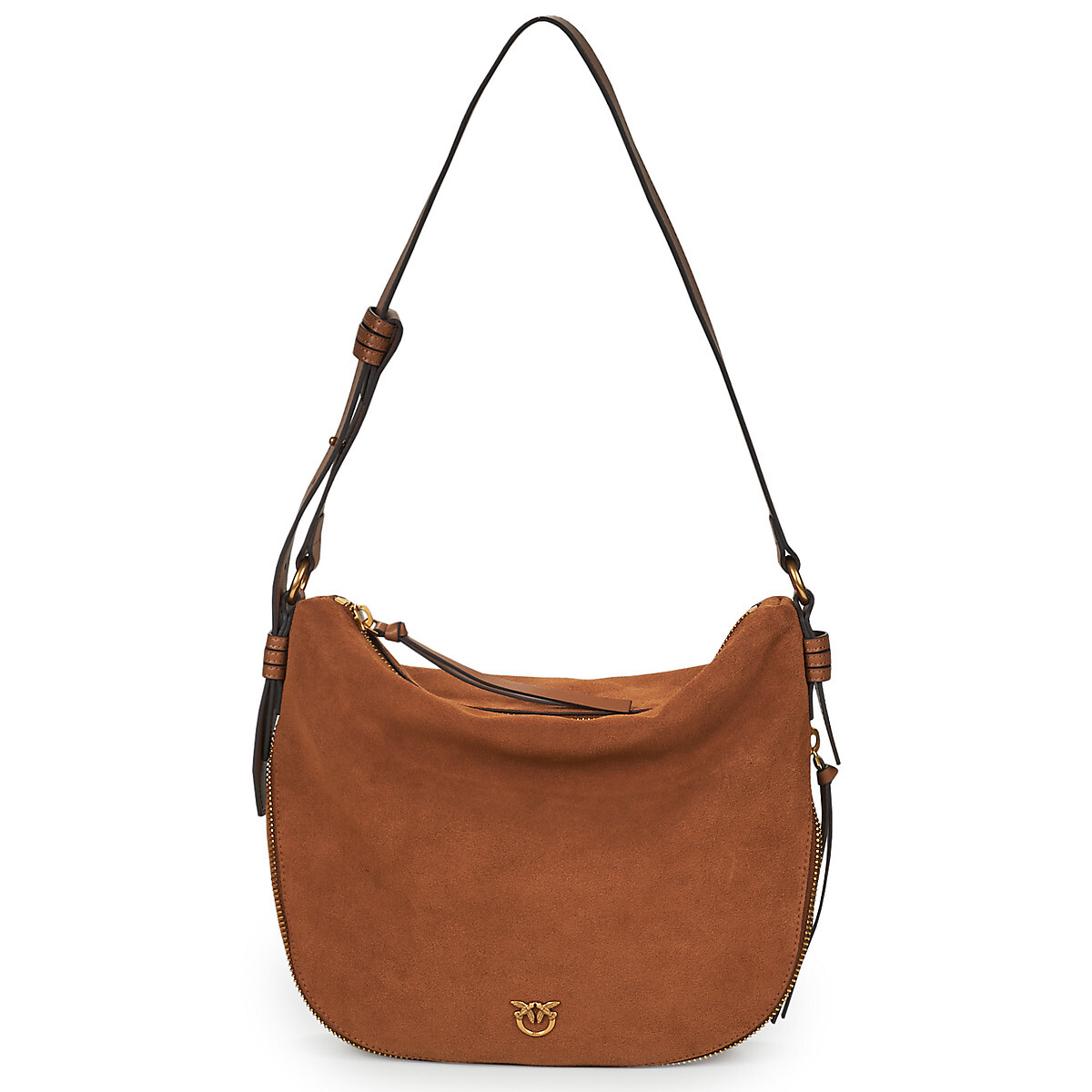 Pinko  HOBO ZIP AROUND CLASSIC SUEDE + VITELLO SETA  Hnědá