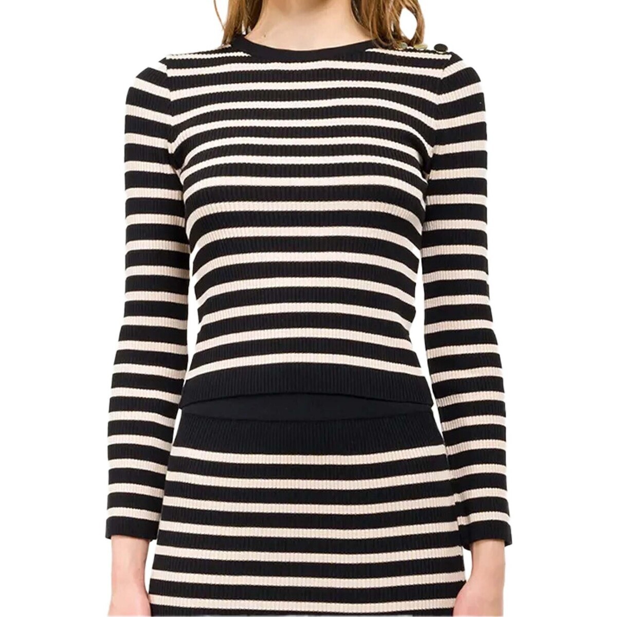 Kontatto  Girocollo Righe E Bottoni  Černá