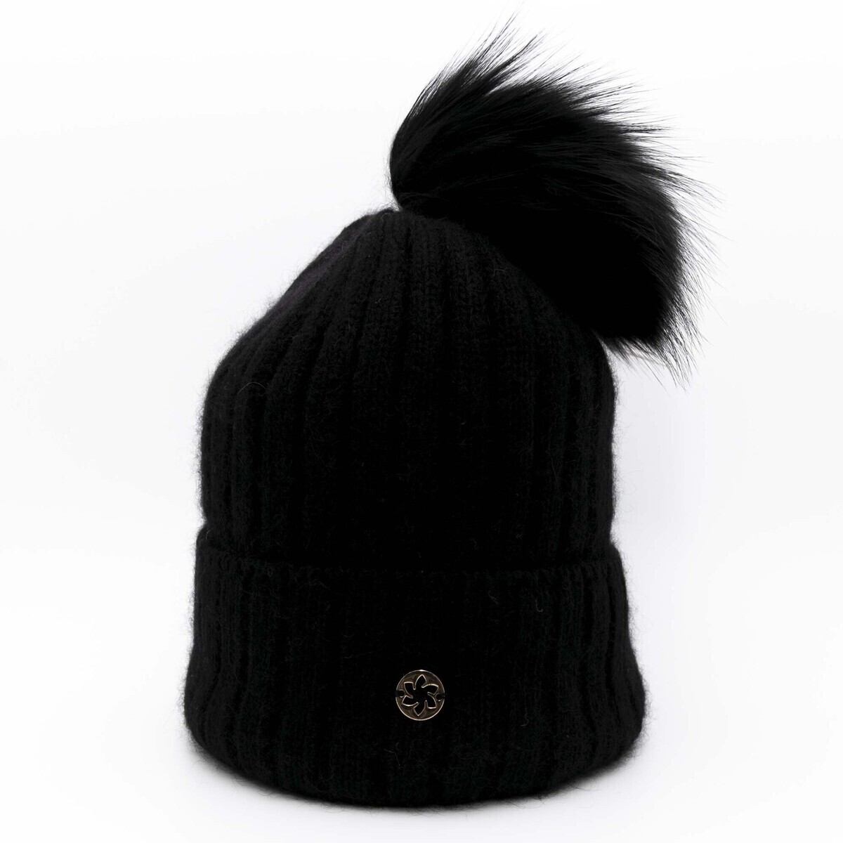 Jail Jam  Galanter Fur Cuffia A Coste Con Risvolto E Pompon  Černá