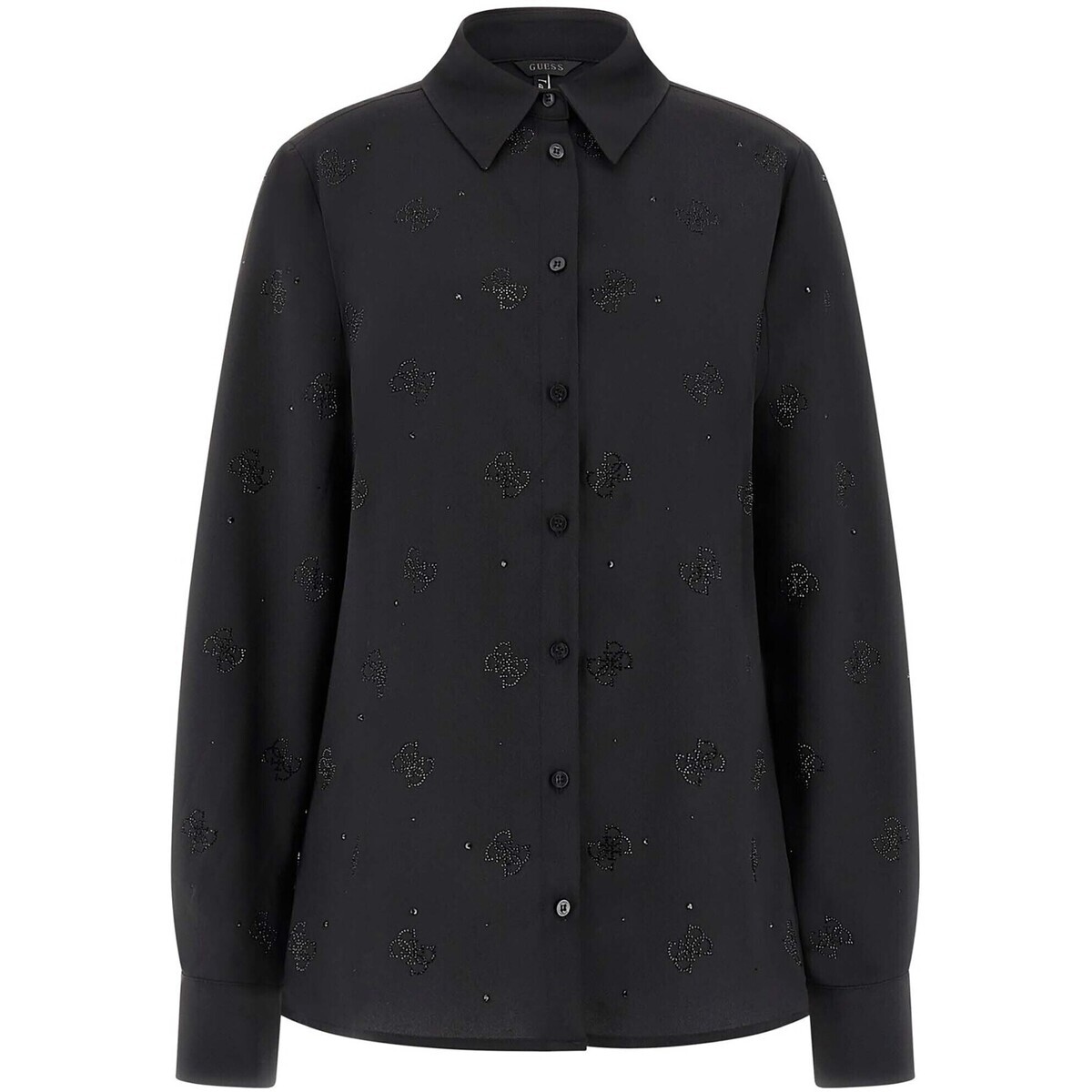 Guess  Ls Flore Logo Hotfix Shirt  Černá