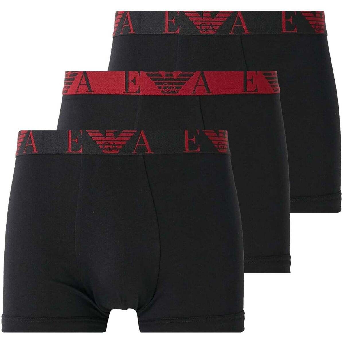Emporio Armani  Stretch Cotton Logo 3 Pack Trunks Black/Red  Černá