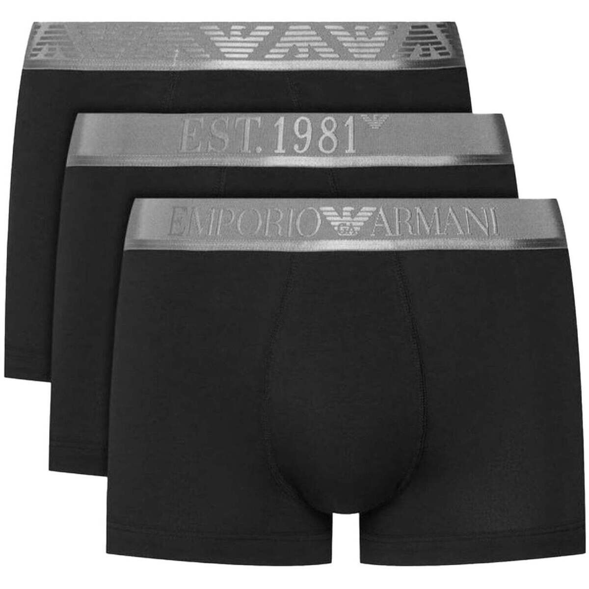 Emporio Armani  Stretch Cotton Logo 3 Pack Trunks Black/Silver  Černá