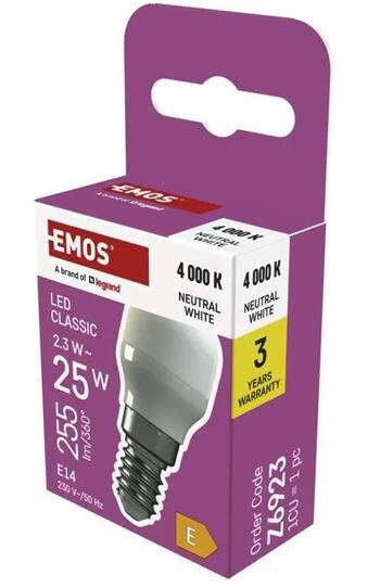 Emos LED žárovka do ledničky ST26 / E14 / 2,3 W (25 W) / 255 lm / neutrální bílá Z6923