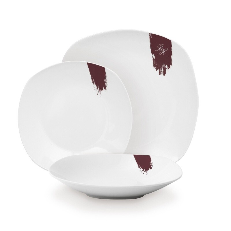 BERLINGERHAUS Jídelní sada talířů 18 ks Leonardo Collection bílá-bordó BH-10203