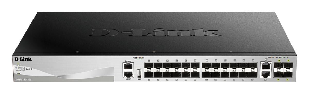 D-Link DGS-3130-30S L3 Stackable Managed switch, 24x SFP, 2x 10G RJ-45, 4x 10G SFP+