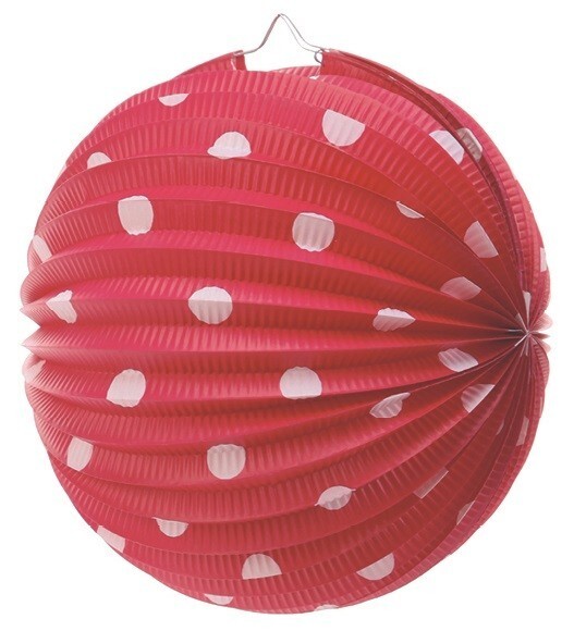 Anděl Kulatý lampion - červený s puntíky - 25 cm - 9266