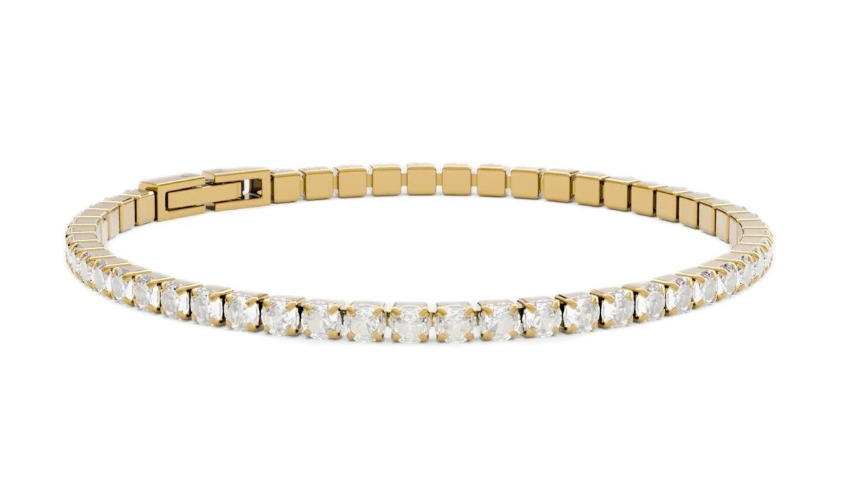 Furiosa Pozlacený tenisový náramek s čirými krystaly Swarovski SB-TENNIS-G 17 cm