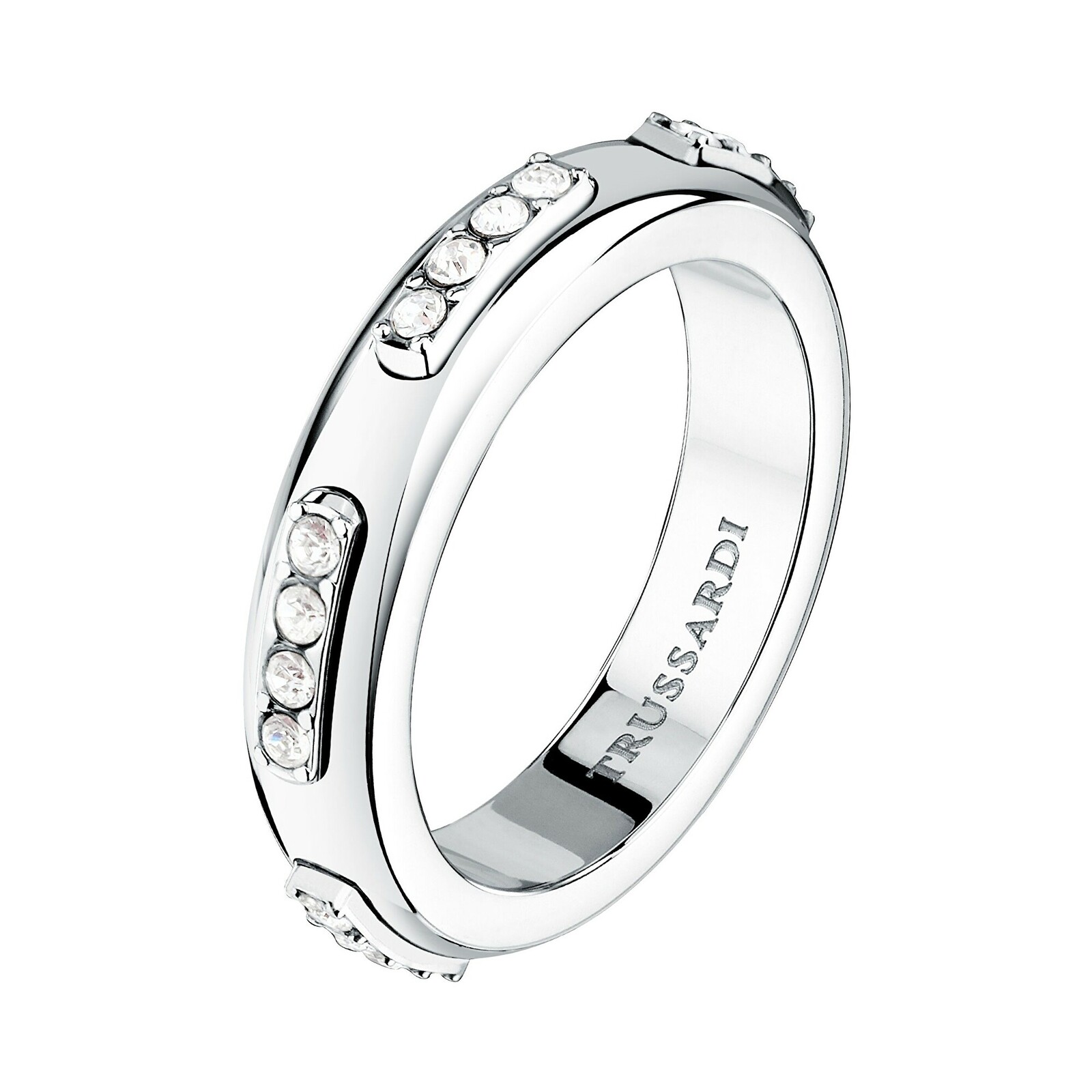 Trussardi Blyštivý ocelový prsten s krystaly Concept TJAYY13012 56 mm