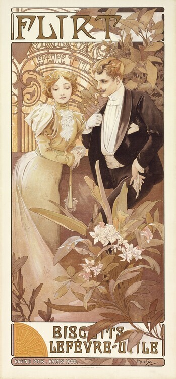 Alphonse Mucha Obrazová reprodukce Flirt, Alphonse Mucha, 23.3 × 50 cm