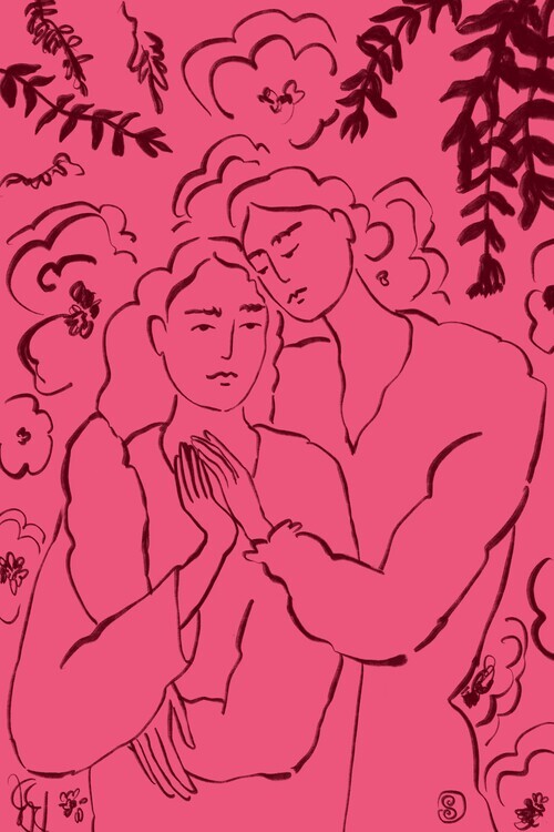 Sandra Poliakov Ilustrace Holding Hands Pink, Sandra Poliakov, 26.7 × 40 cm