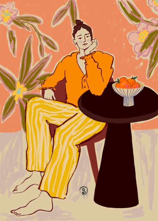 Sandra Poliakov Ilustrace Girl With Oranges, Sandra Poliakov, 30 × 40 cm