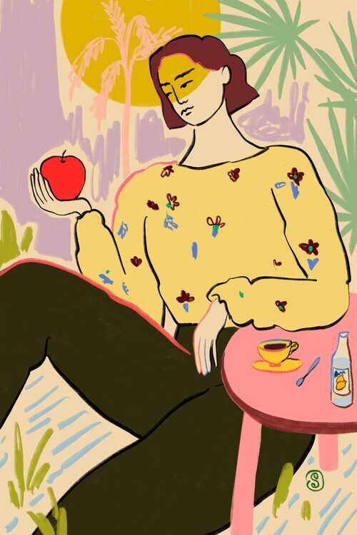 Sandra Poliakov Ilustrace Woman With Apple, Sandra Poliakov, 26.7 × 40 cm