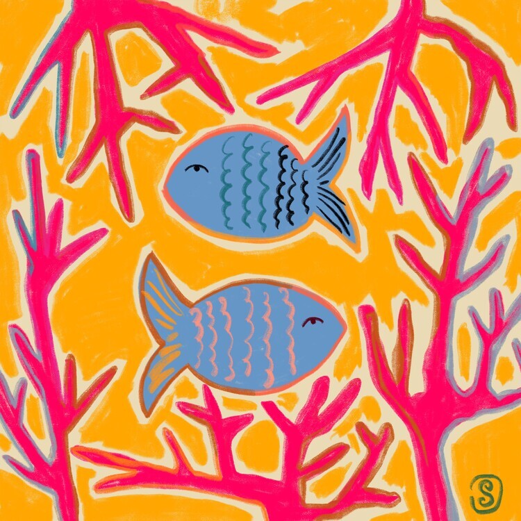 Sandra Poliakov Ilustrace Pisces Zodiac, Sandra Poliakov, 40 × 40 cm