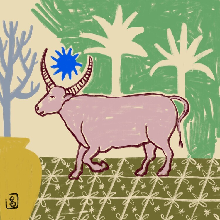 Sandra Poliakov Ilustrace Taurus Zodiac, Sandra Poliakov, 40 × 40 cm