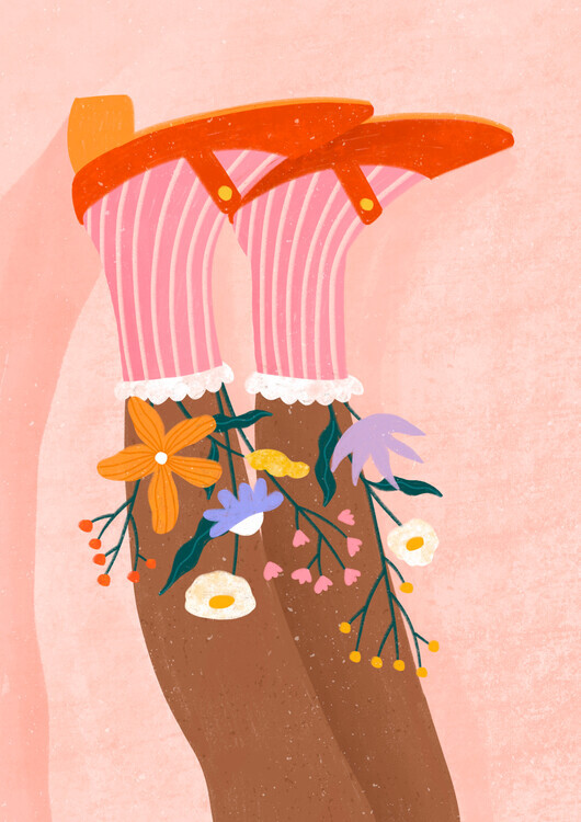 Bea Muller Ilustrace Floral Socks, Bea Muller, 30 × 40 cm