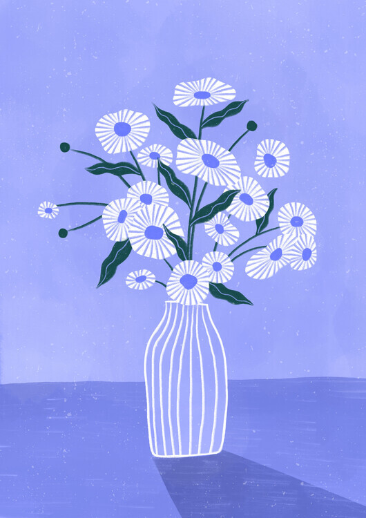 Bea Muller Ilustrace Flowers In Blue, Bea Muller, 30 × 40 cm