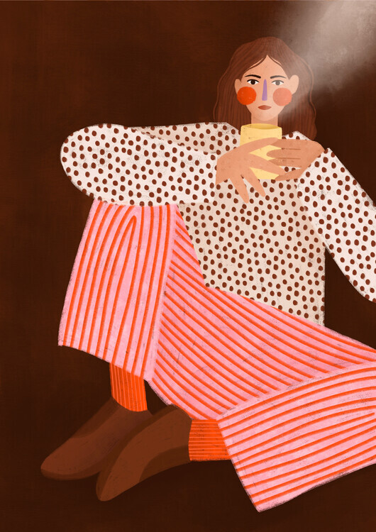 Bea Muller Ilustrace Woman With the Cup of Tea, Bea Muller, 30 × 40 cm