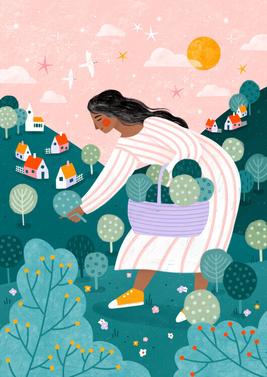 Bea Muller Ilustrace A Woman Tree Picking, Bea Muller, 30 × 40 cm