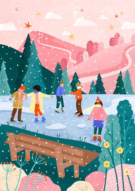 Bea Muller Ilustrace People Ice Skating, Bea Muller, 30 × 40 cm