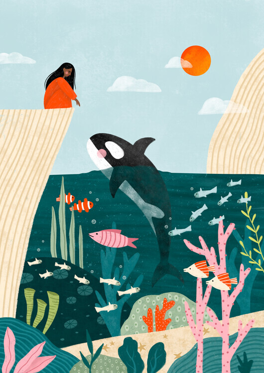 Bea Muller Ilustrace Underwater Scene, Bea Muller, 30 × 40 cm