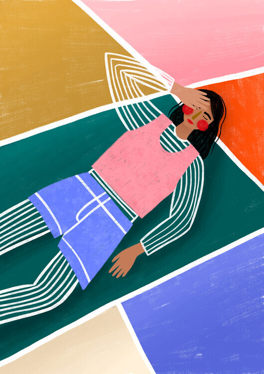 Bea Muller Ilustrace Vibrant Lady Resting, Bea Muller, 30 × 40 cm