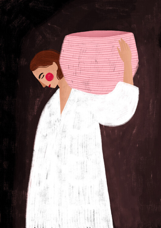 Bea Muller Ilustrace The Woman with the Pink Basket, Bea Muller, 30 × 40 cm