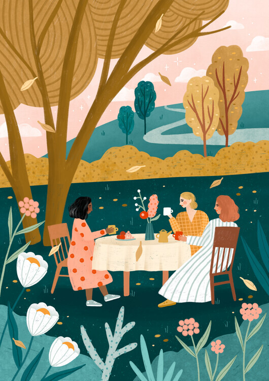 Bea Muller Ilustrace Autumn Tea Party, Bea Muller, 30 × 40 cm