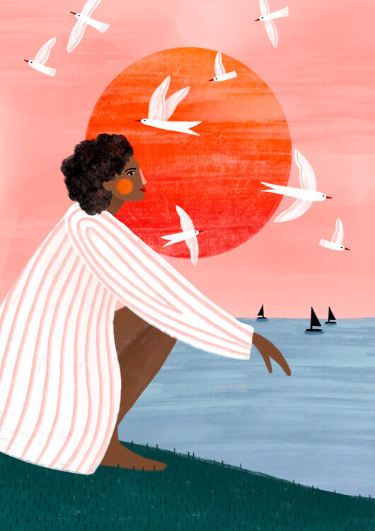 Bea Muller Ilustrace Sunset On My Own, Bea Muller, 30 × 40 cm