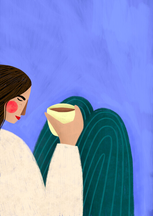 Bea Muller Ilustrace Sipping Coffee, Bea Muller, 30 × 40 cm