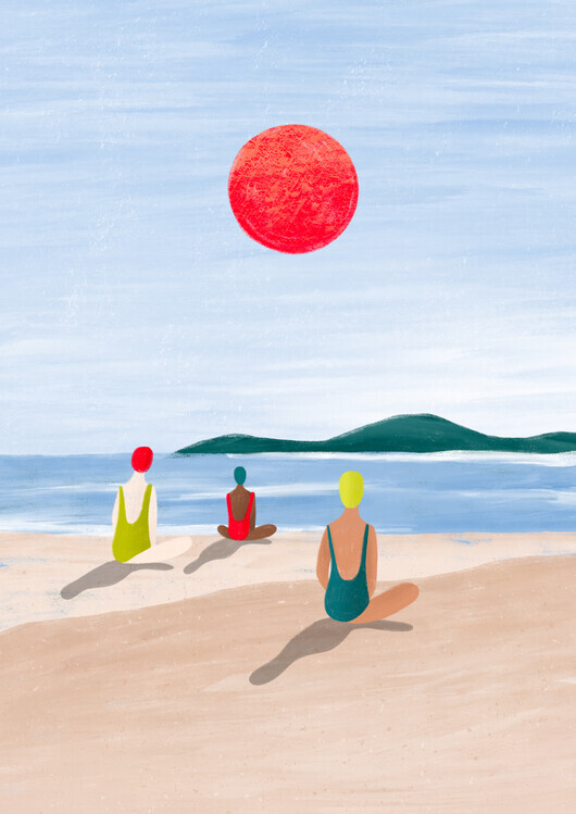 Bea Muller Ilustrace Girls At the Beach, Bea Muller, 30 × 40 cm
