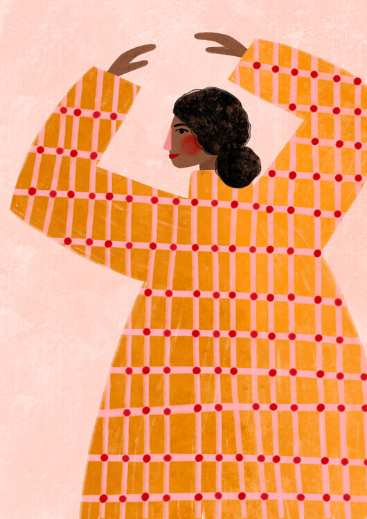 Bea Muller Ilustrace The Woman With the Checked Dress, Bea Muller, 30 × 40 cm
