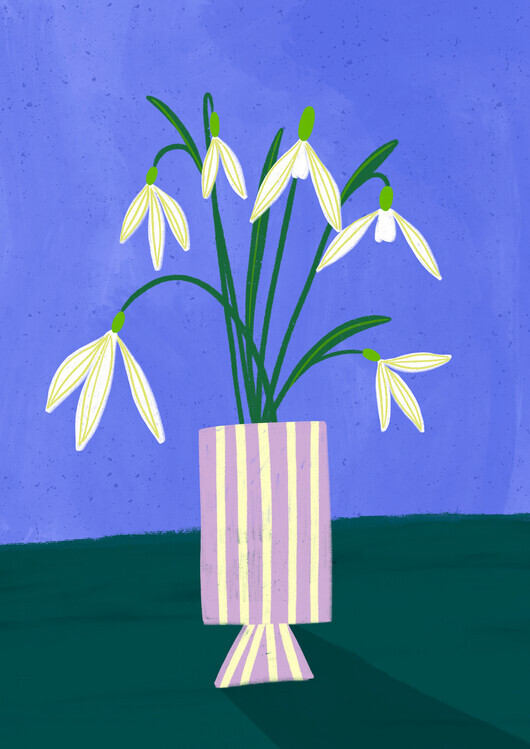 Bea Muller Ilustrace Snowdrops in Stripes, Bea Muller, 30 × 40 cm