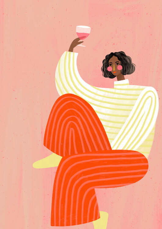 Bea Muller Ilustrace The Woman With The Glass of Wine, Bea Muller, 30 × 40 cm