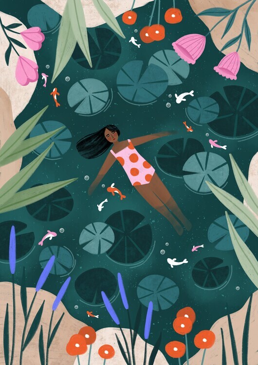 Bea Muller Ilustrace Wild Swimming, Bea Muller, 30 × 40 cm