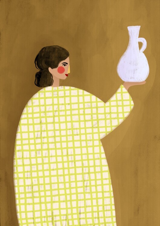 Bea Muller Ilustrace The Woman With Vase, Bea Muller, 30 × 40 cm
