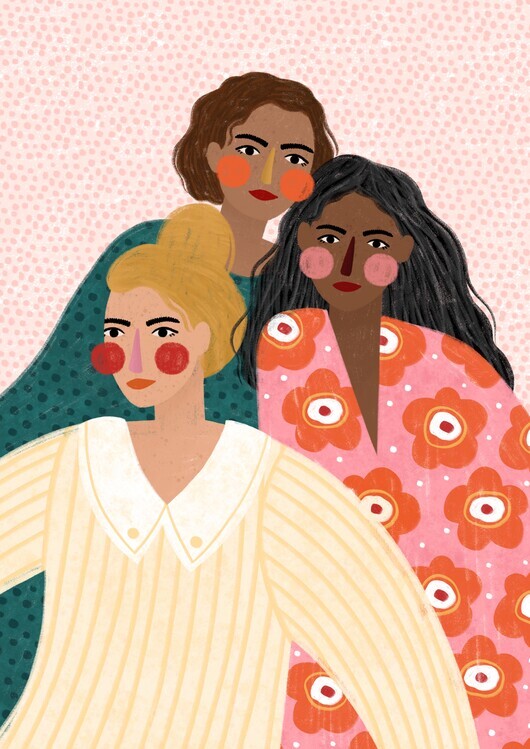 Bea Muller Ilustrace Girl Friends, Bea Muller, 30 × 40 cm