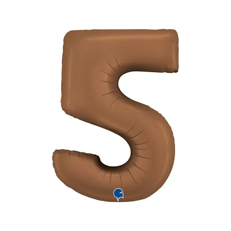 Balónek fóliový čislice 5 saténová hnědá 102 cm